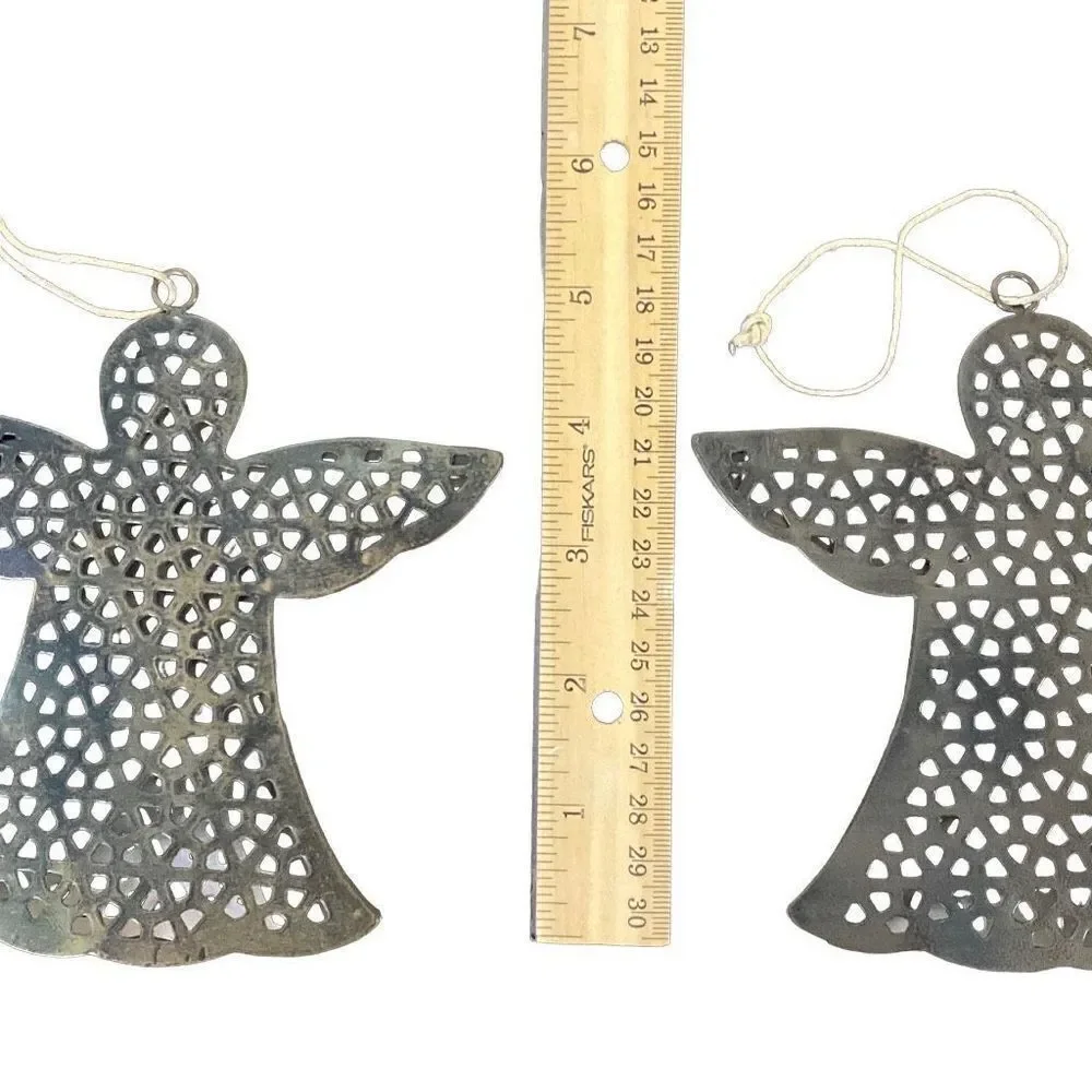 Set of 2 Bronze Cut Out Metal Angel Ornaments